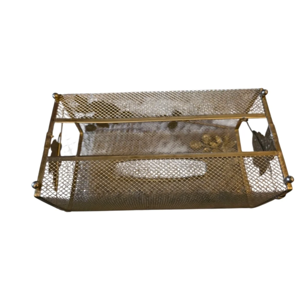 Gold Mesh Bathroom Tissue Box Floral Hollywood Regency Retro Vintage Oblong
